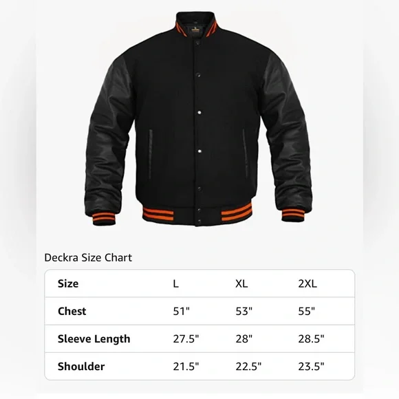 Men's Varsity Jacket Genuine Leather Sleeve and Wool Blend Letterman jacketet - Picture 5 of 5